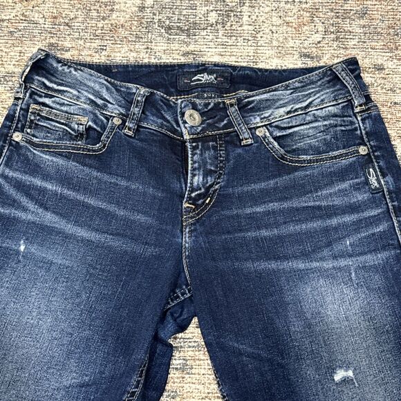 Silver Jeans Suki Mid Slim Straight Women’s 28 x 22 1/2 Distressed Blue Denim - Picture 4 of 16